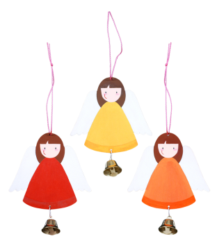 SUNNYSUE - Holzanhänger "Engel mit Glöckchen", 6er Set