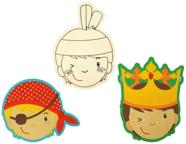 SUNNYSUE - Kinderschilder König, Pirat und Indianer, 3er Set