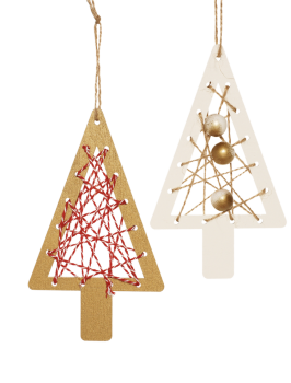 Preview: Holzanhänger "Tannenbaum zum Fädeln", 6er Set