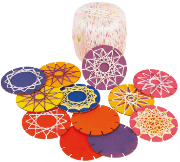 Preview: Holz-Wickelplatte für Mandalas und Sterne, 12 Stück