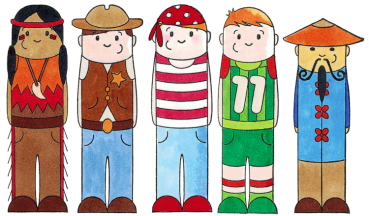 Preview: Holzstempel Rollenspiel Fasching, 5tlg.
