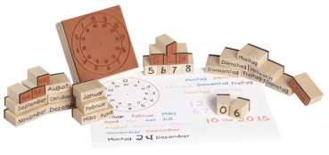 Preview: Holzstempelset Uhrzeit und Kalender, 30tlg.