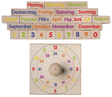 Holzstempelset Uhrzeit und Kalender, 30tlg.