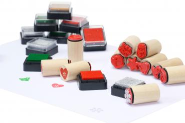 Preview: Super-Set Weihnachtsstempel, 24tlg. (12 Stempel + 12 Stempelkissen)