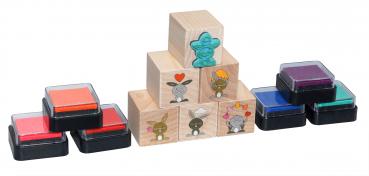 Preview: Häschen-Stempel Set, 6 Stempel + 6 Stempelkissen, 12tlg.