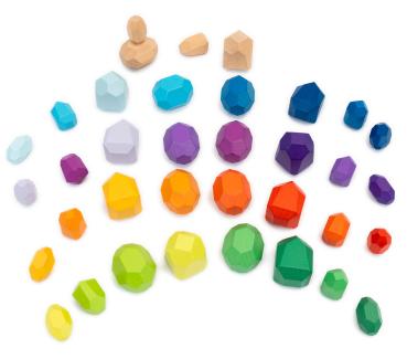 Preview: Regenbogen Bausteine Holz-Diamanten, 40-tlg