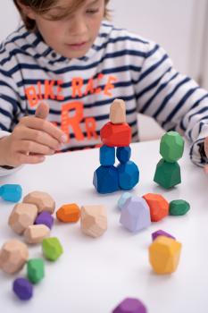 Preview: Regenbogen Bausteine Holz-Diamanten, 40-tlg