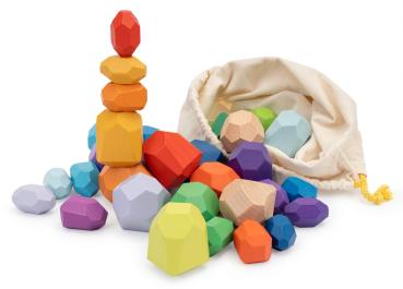 Preview: Regenbogen Bausteine Holz-Diamanten, 40-tlg