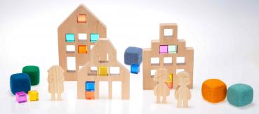 Preview: Holz Häuser für Acryl Würfel, 3er Set