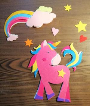 Preview: 10er Set Selbstklebende Filzapplikationen "Einhorn"