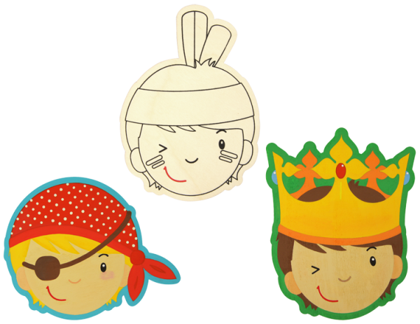 SUNNYSUE - Kinderschilder König, Pirat und Indianer, 3er Set