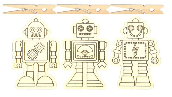 SUNNYSUE - Bastelset Klammer "Roboter", 9 Stück
