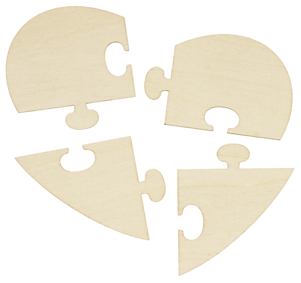 Holzpuzzle Herz 4-teilig, 6 Stück