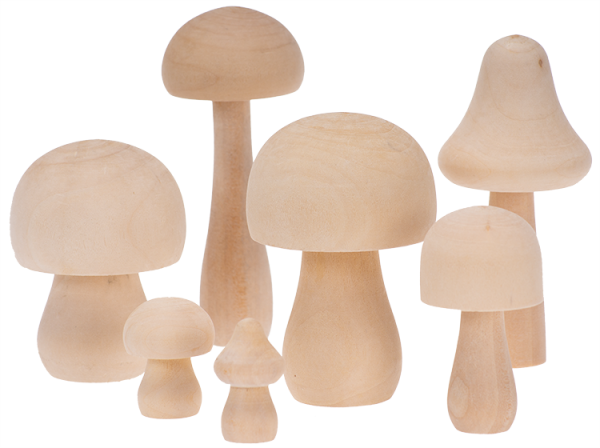 Großes Holz-Pilze Set, 7-tlg.