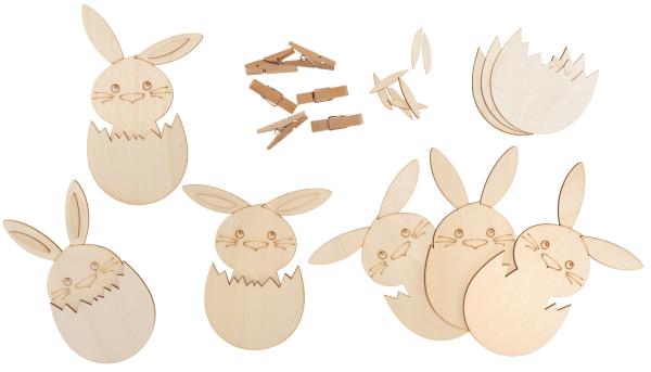 Bastelset Osterhase mit Holzklammer, 6er Set