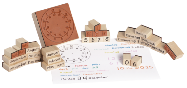 Wooden Stamp-Set "Learning about time", 30pcs.