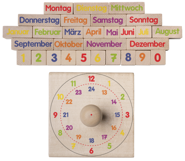 Wooden Stamp-Set "Learning about time", 30pcs.