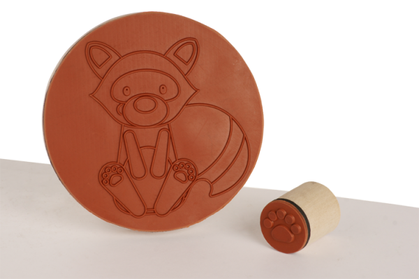 Holzstempel "Fuchs & Waschbär mit Fährte", 4tlg.