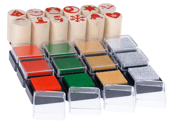 SUNNYSUE - Super-Set Weihnachtsstempel, 24tlg. (12 Stempel + 12 Stempelkissen)
