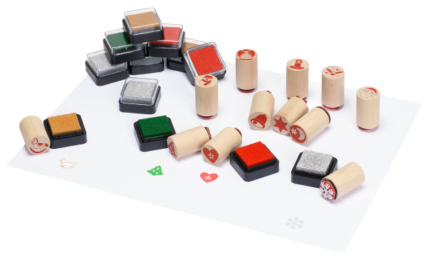 Super-Set Weihnachtsstempel, 24tlg. (12 Stempel + 12 Stempelkissen)