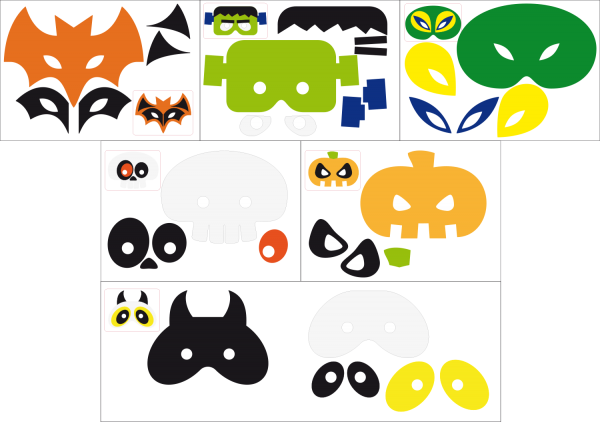 Bastelset Filzmasken für Halloween, Fasching oder Kinderparty, 6er Set