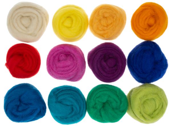Felt wool in 12 rainbow colors