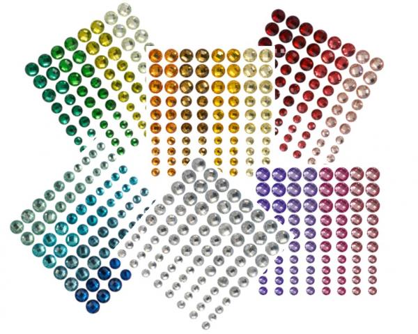 SUNNYSUE - Mega Set: Selbstklebende Schmucksteine Regenbogen, 480-tlg.