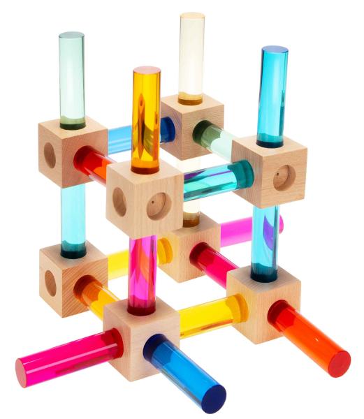 Construction-set acrylic cylinders, 28 pieces